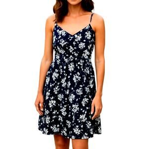 Adorne 8 Women's Blue Floral Lined Sleeveless Sun Dress Miss Size Medium M